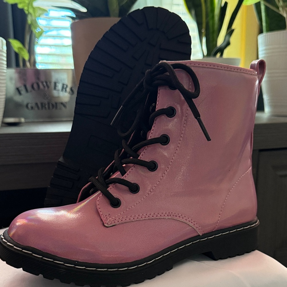 Sugar Shiny Pink Combat Boots